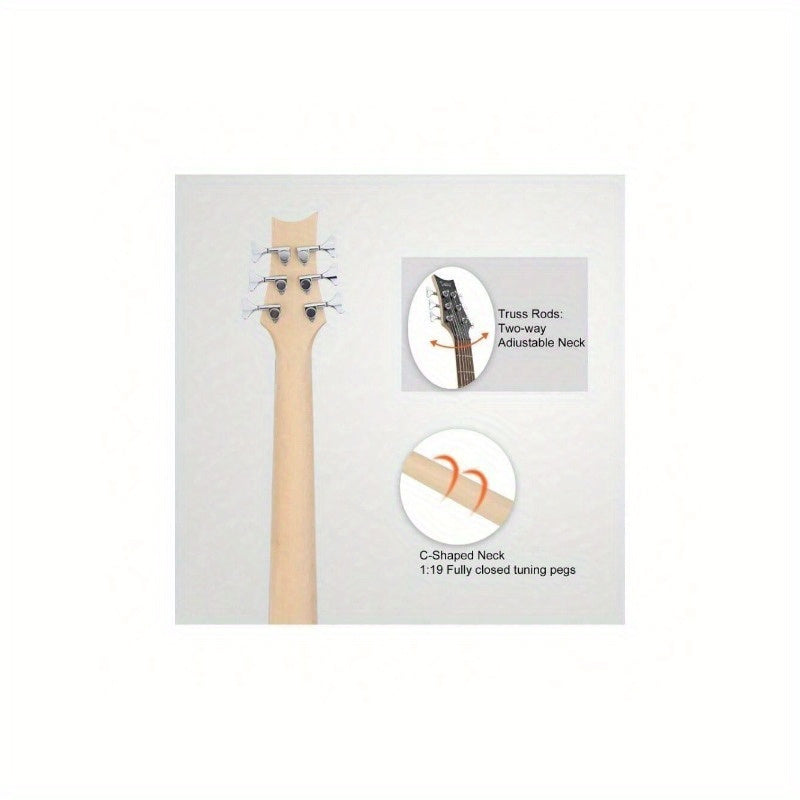 White Electric Bass Guitar with 44 Inch GIB, 6 Strings, H-H Pickups, Laurel Wood Fingerboard, And Included Bag And Additions