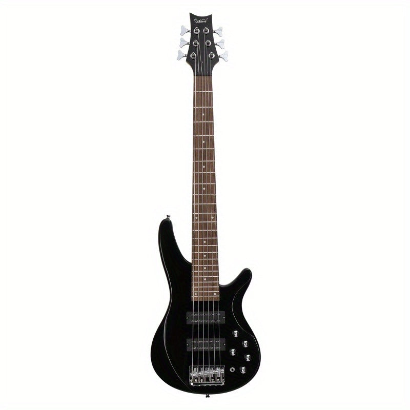 White Electric Bass Guitar with 44 Inch GIB, 6 Strings, H-H Pickups, Laurel Wood Fingerboard, And Included Bag And Additions