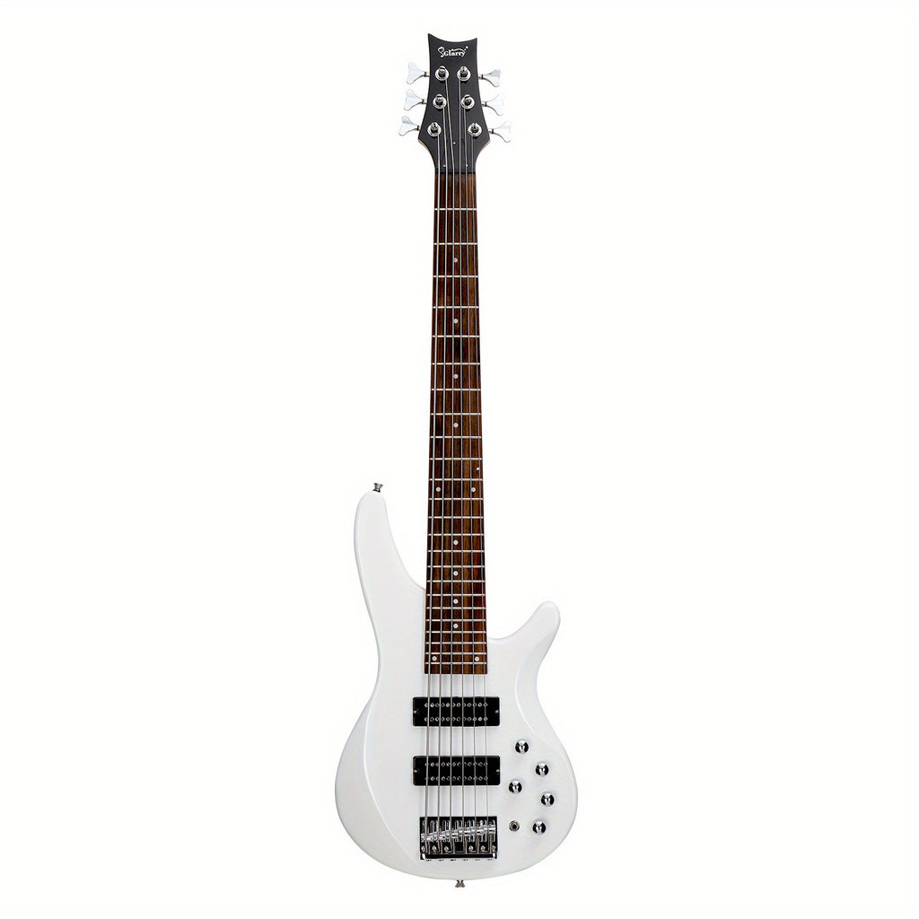 White Electric Bass Guitar with 44 Inch GIB, 6 Strings, H-H Pickups, Laurel Wood Fingerboard, And Included Bag And Additions