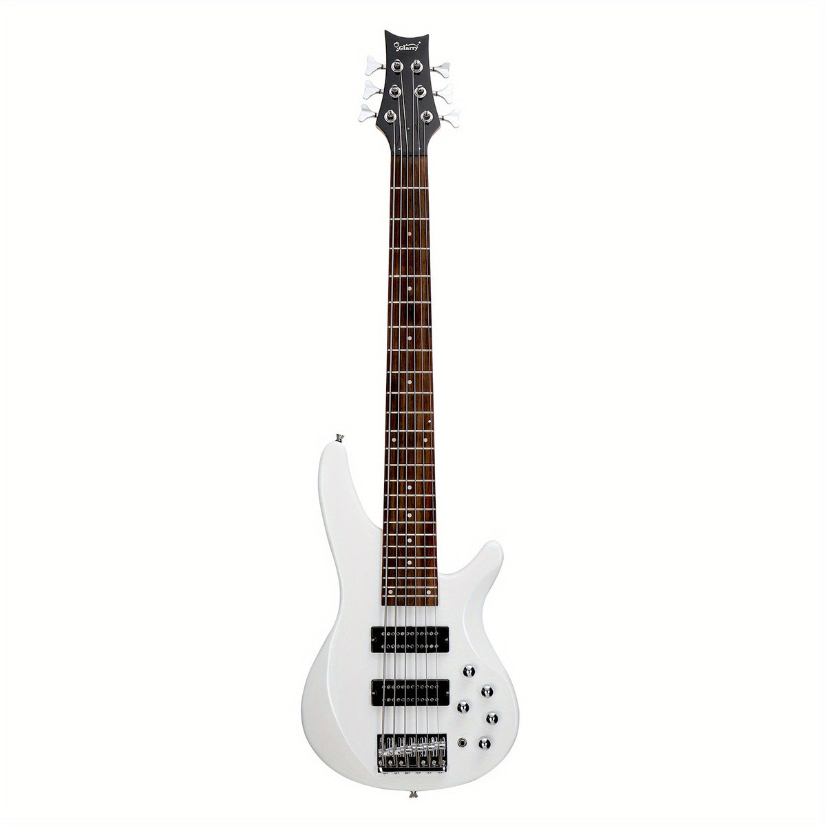 White Electric Bass Guitar with 44 Inch GIB, 6 Strings, H-H Pickups, Laurel Wood Fingerboard, And Included Bag And Additions