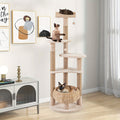 65" Multi-level Cat Tree, MULTIGOT Cat Tower with Jute Scratching Posts, Dangling Balls, Cattail Basket, Plush Condo, and Perch for Indoor Cats, Beige & Natural