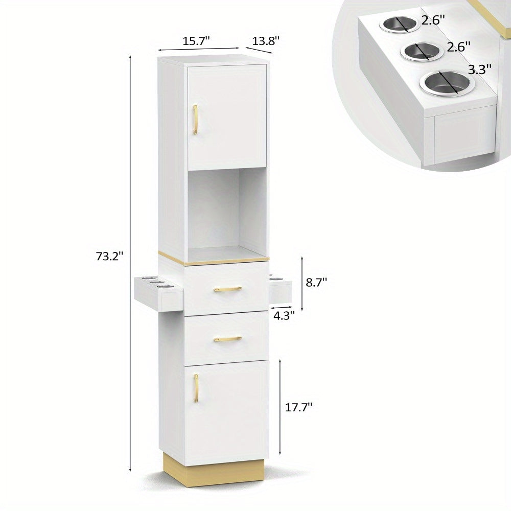 Hairdresser'S Salon Storage Station, Barber'S Hair Station, Beauty Salon Spa Equipment, with 2 Drawers, 2 Storage Cabinets, 6 Hair Dryer Holders, Suitable for Beauty Salon, Personal Studio, Hairdressing Shop) - Platinum