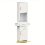 Hairdresser'S Salon Storage Station, Barber'S Hair Station, Beauty Salon Spa Equipment, with 2 Drawers, 2 Storage Cabinets, 6 Hair Dryer Holders, Suitable for Beauty Salon, Personal Studio, Hairdressing Shop) - Platinum