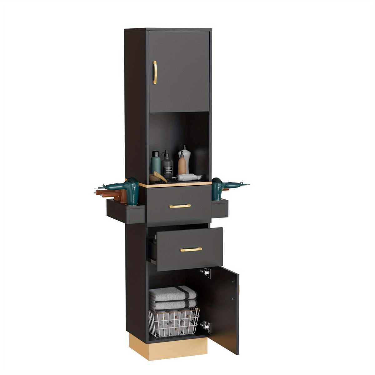 Hairdresser'S Salon Storage Station, Barber'S Hair Station, Beauty Salon Spa Equipment, with 2 Drawers, 2 Storage Cabinets, 6 Hair Dryer Holders, Suitable for Beauty Salon, Personal Studio, Hairdressing Shop) - Platinum