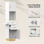 Hairdresser'S Salon Storage Station, Barber'S Hair Station, Beauty Salon Spa Equipment, with 2 Drawers, 2 Storage Cabinets, 6 Hair Dryer Holders, Suitable for Beauty Salon, Personal Studio, Hairdressing Shop) - Platinum