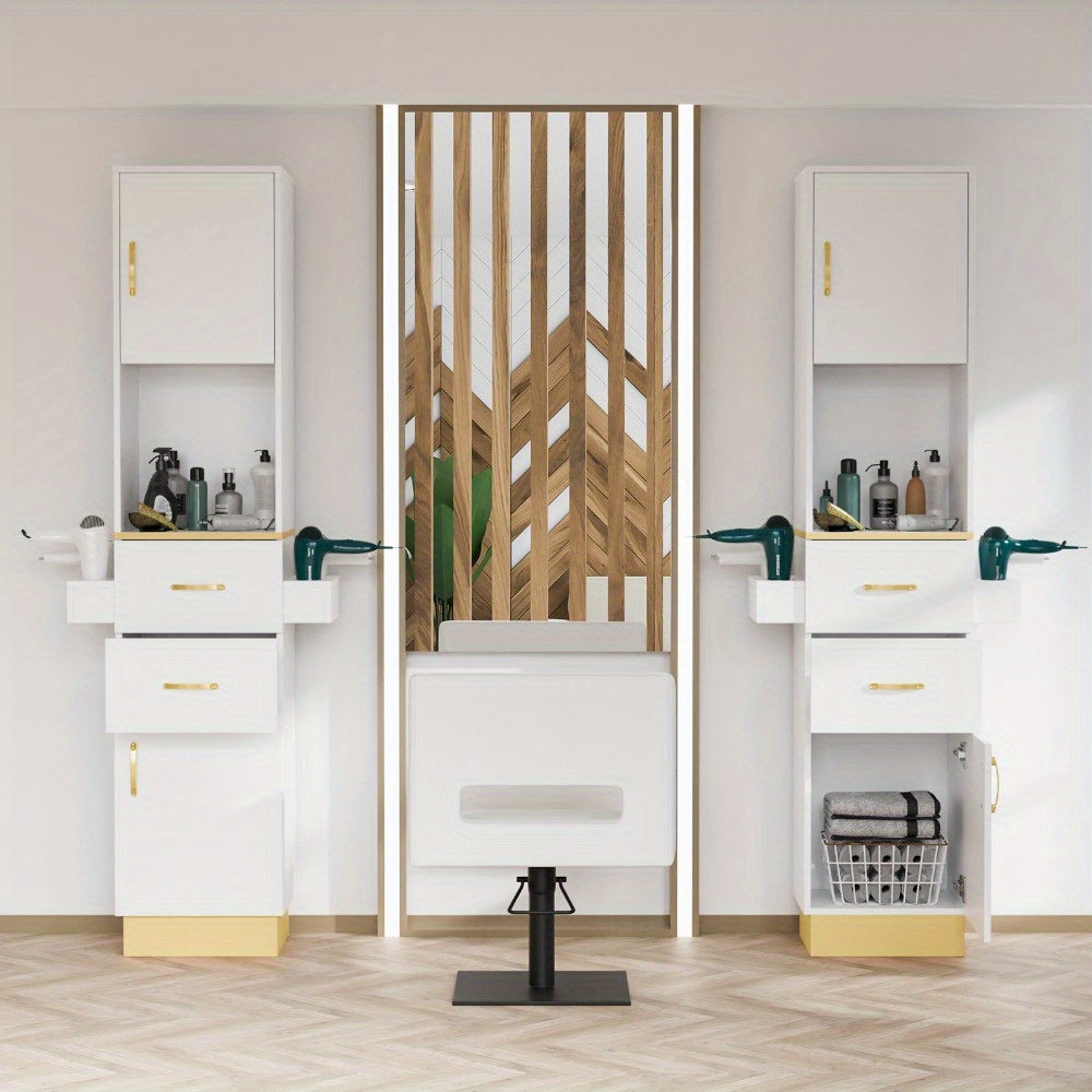 Hairdresser'S Salon Storage Station, Barber'S Hair Station, Beauty Salon Spa Equipment, with 2 Drawers, 2 Storage Cabinets, 6 Hair Dryer Holders, Suitable for Beauty Salon, Personal Studio, Hairdressing Shop) - Platinum