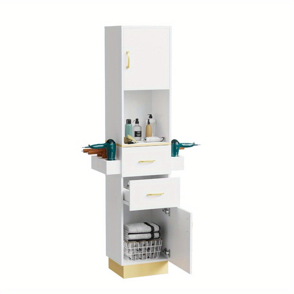 Hairdresser'S Salon Storage Station, Barber'S Hair Station, Beauty Salon Spa Equipment, with 2 Drawers, 2 Storage Cabinets, 6 Hair Dryer Holders, Suitable for Beauty Salon, Personal Studio, Hairdressing Shop) - Platinum