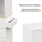 Hairdresser'S Salon Storage Station, Barber'S Hair Station, Beauty Salon Spa Equipment, with 2 Drawers, 2 Storage Cabinets, 6 Hair Dryer Holders, Suitable for Beauty Salon, Personal Studio, Hairdressing Shop) - Platinum