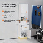 Hairdresser'S Salon Storage Station, Barber'S Hair Station, Beauty Salon Spa Equipment, with 2 Drawers, 2 Storage Cabinets, 6 Hair Dryer Holders, Suitable for Beauty Salon, Personal Studio, Hairdressing Shop) - Platinum