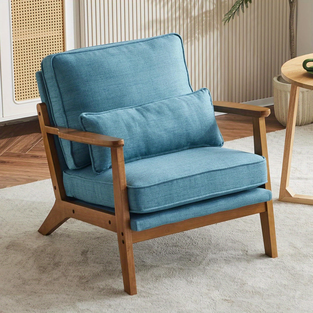 Mid-Century Accent Chair with Lumbar Pillow for Comfortable Reading in Living Rooms or Bedrooms