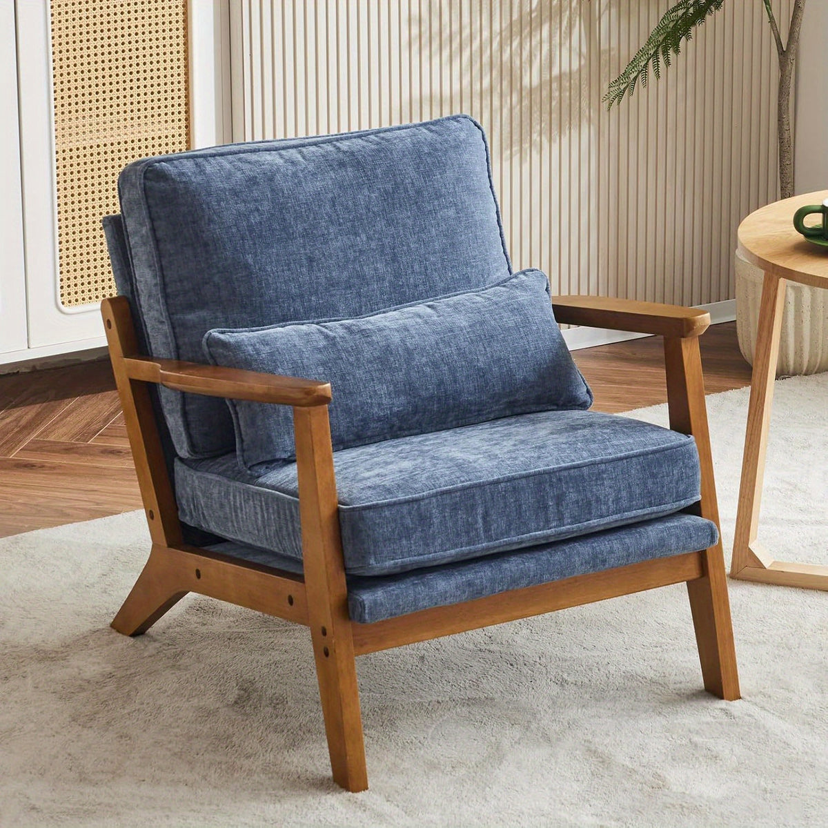 Mid-Century Accent Chair with Lumbar Pillow for Comfortable Reading in Living Rooms or Bedrooms