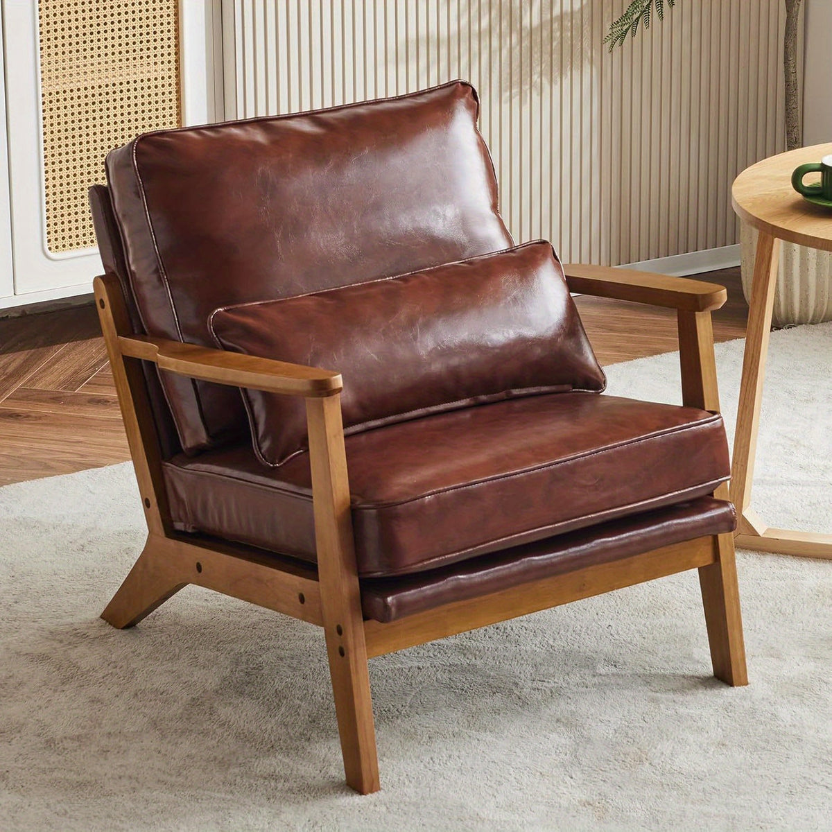 Mid-Century Accent Chair with Lumbar Pillow for Comfortable Reading in Living Rooms or Bedrooms