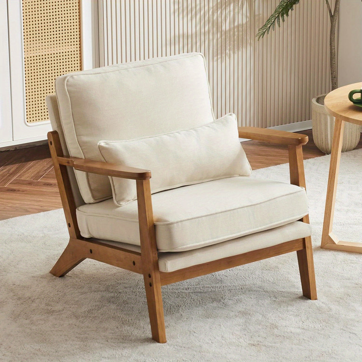 Mid-Century Accent Chair with Lumbar Pillow for Comfortable Reading in Living Rooms or Bedrooms