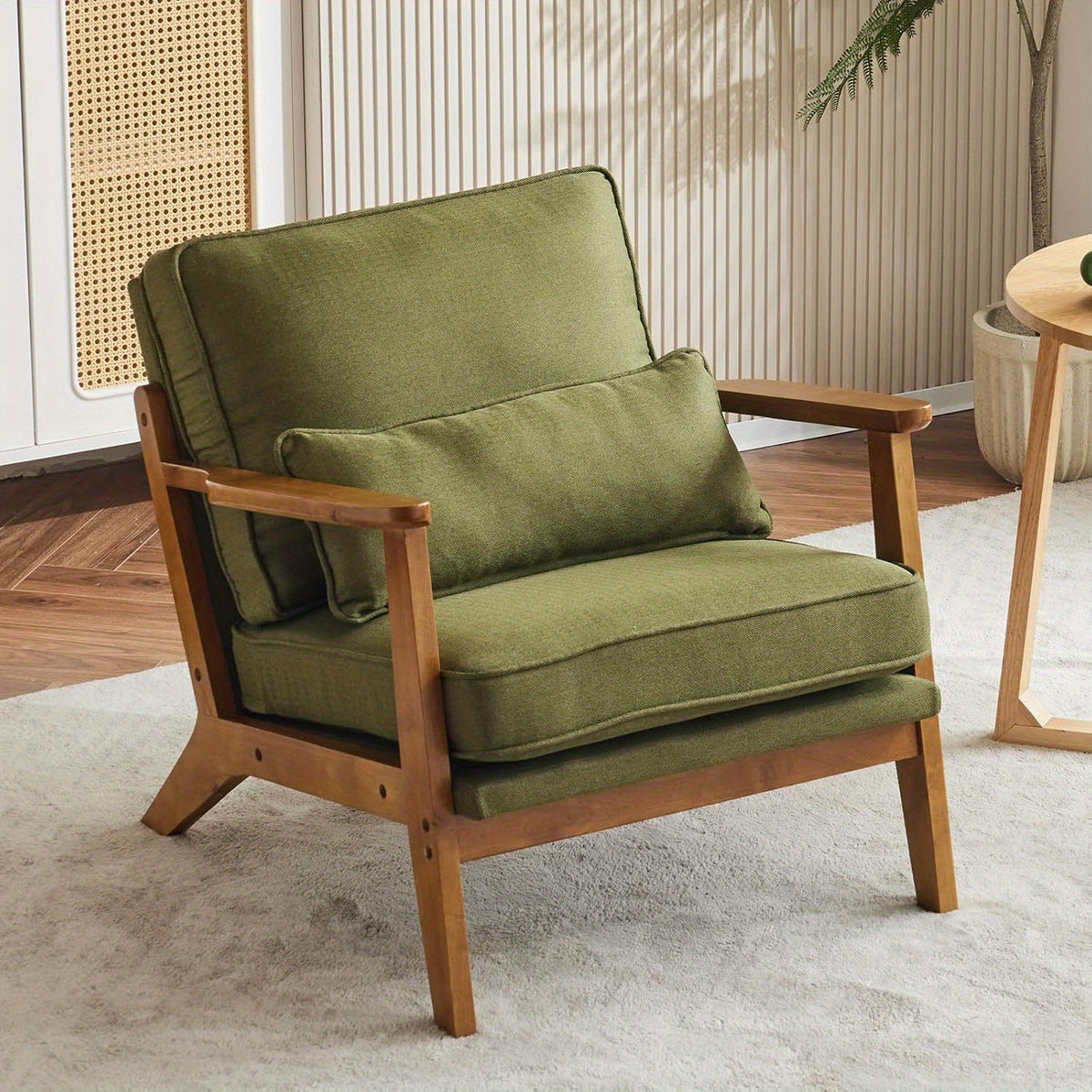 Mid-Century Accent Chair with Lumbar Pillow for Comfortable Reading in Living Rooms or Bedrooms