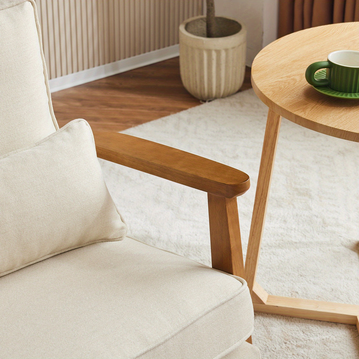 Accent Chair with Wide Armrests, Lumbar Pillow, And a Sturdy Wooden Frame, Perfect for The Living Room, Bedroom, Or Balcony