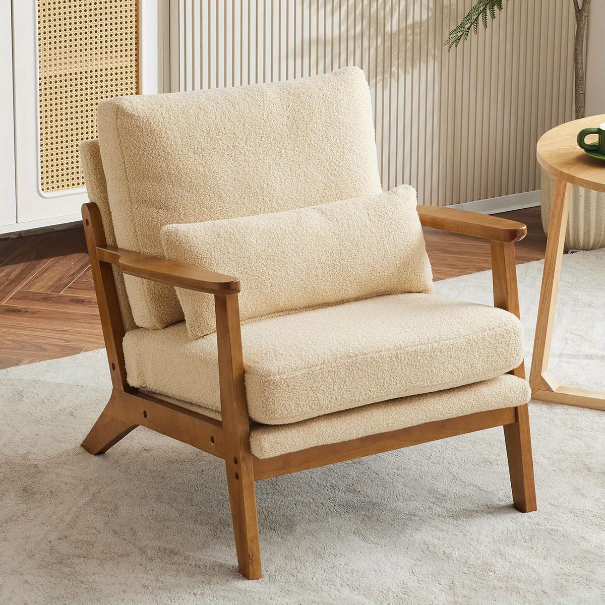 Mid-Century Accent Chair with Lumbar Pillow for Comfortable Reading in Living Rooms or Bedrooms