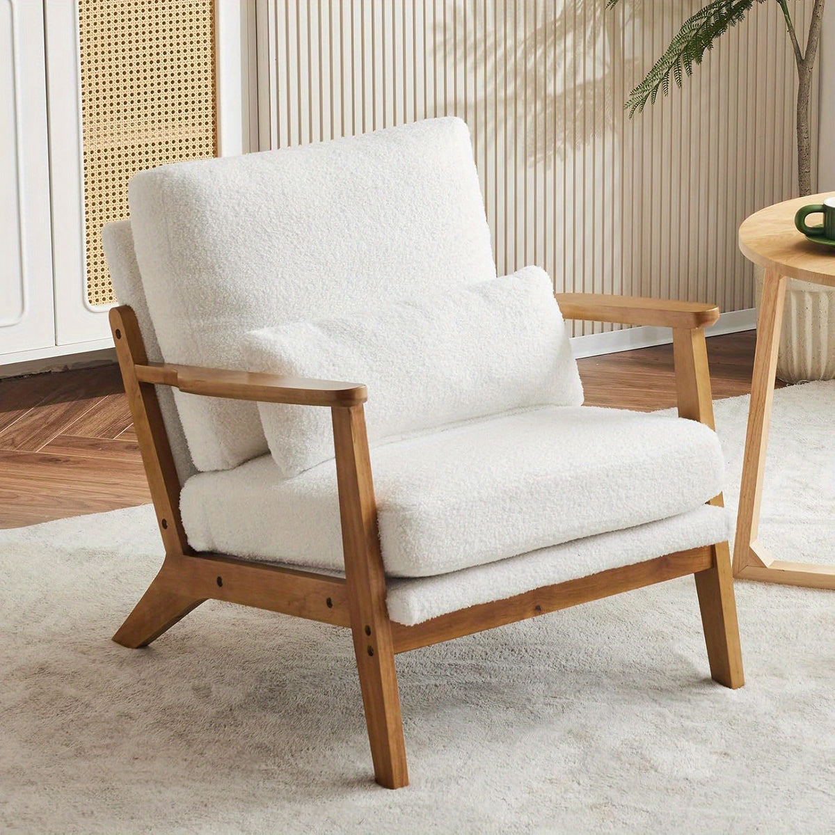 Mid-Century Accent Chair with Lumbar Pillow for Comfortable Reading in Living Rooms or Bedrooms
