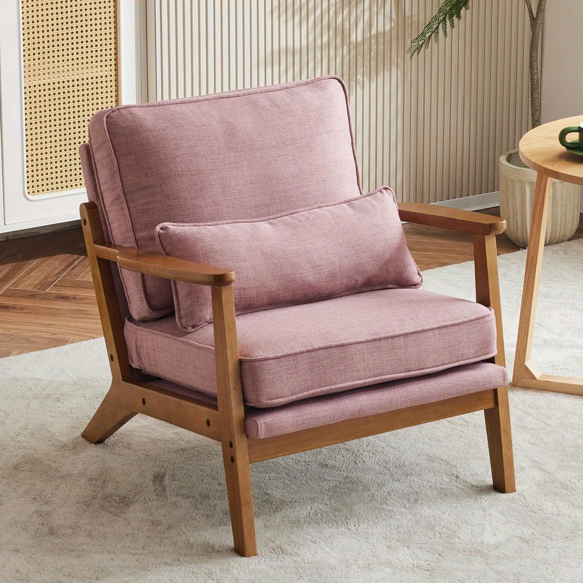 Mid-Century Accent Chair with Lumbar Pillow for Comfortable Reading in Living Rooms or Bedrooms