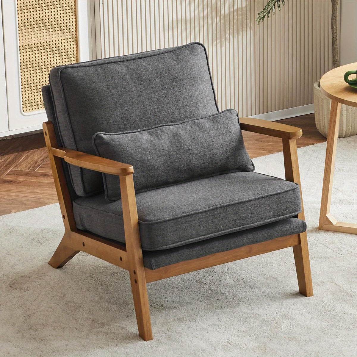 Mid-Century Accent Chair with Lumbar Pillow for Comfortable Reading in Living Rooms or Bedrooms