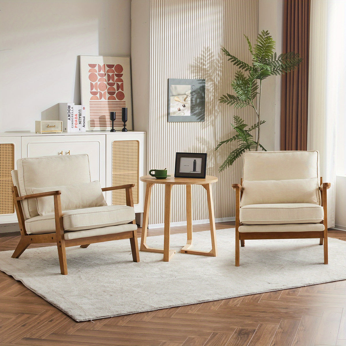 Accent Chair with Wide Armrests, Lumbar Pillow, And a Sturdy Wooden Frame, Perfect for The Living Room, Bedroom, Or Balcony