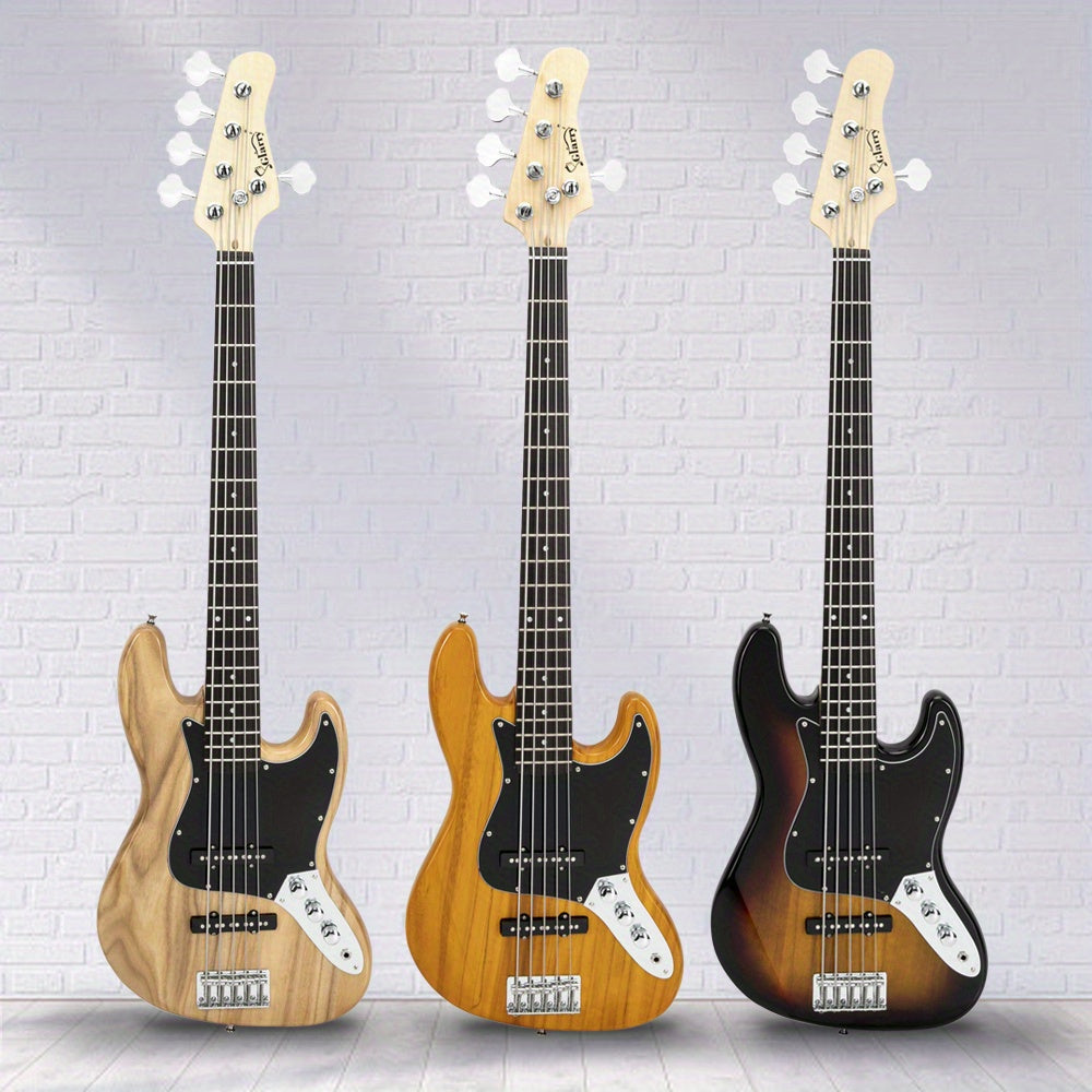 Complete Set: Full-Sized Gjazz Electric 5-String Bass Guitar in Burlywood, Including a , Strap, Pick, Connector, And Wrench Tool