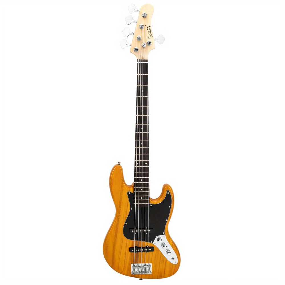 Complete Set: Full-Sized Gjazz Electric 5-String Bass Guitar in Burlywood, Including a , Strap, Pick, Connector, And Wrench Tool
