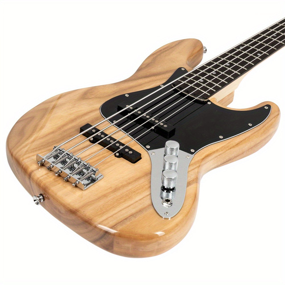 Complete Set: Full-Sized Gjazz Electric 5-String Bass Guitar in Burlywood, Including a , Strap, Pick, Connector, And Wrench Tool