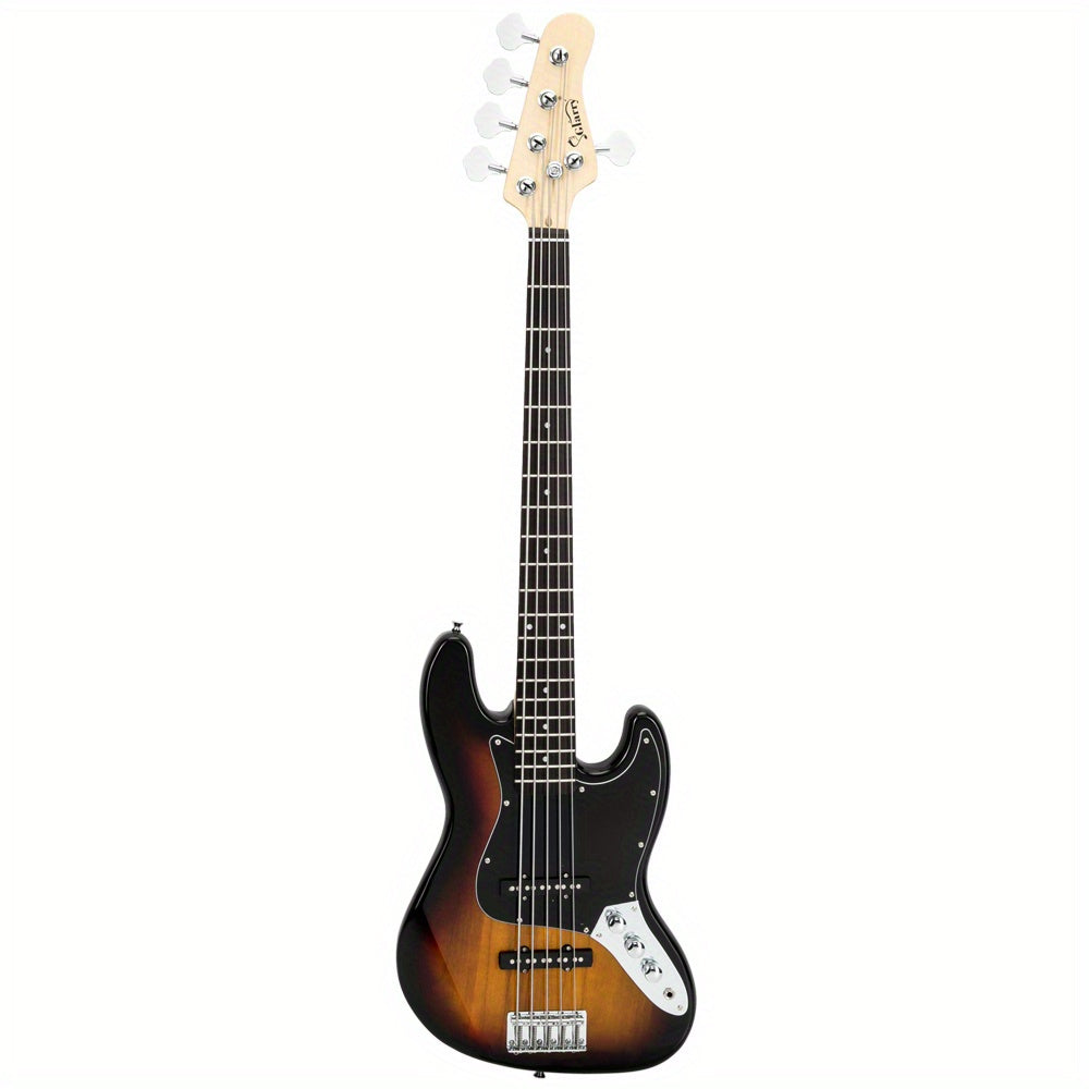 Complete Set: Full-Sized Gjazz Electric 5-String Bass Guitar in Burlywood, Including a , Strap, Pick, Connector, And Wrench Tool