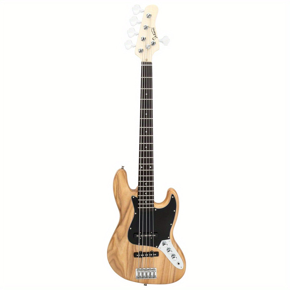 Complete Set: Full-Sized Gjazz Electric 5-String Bass Guitar in Burlywood, Including a , Strap, Pick, Connector, And Wrench Tool