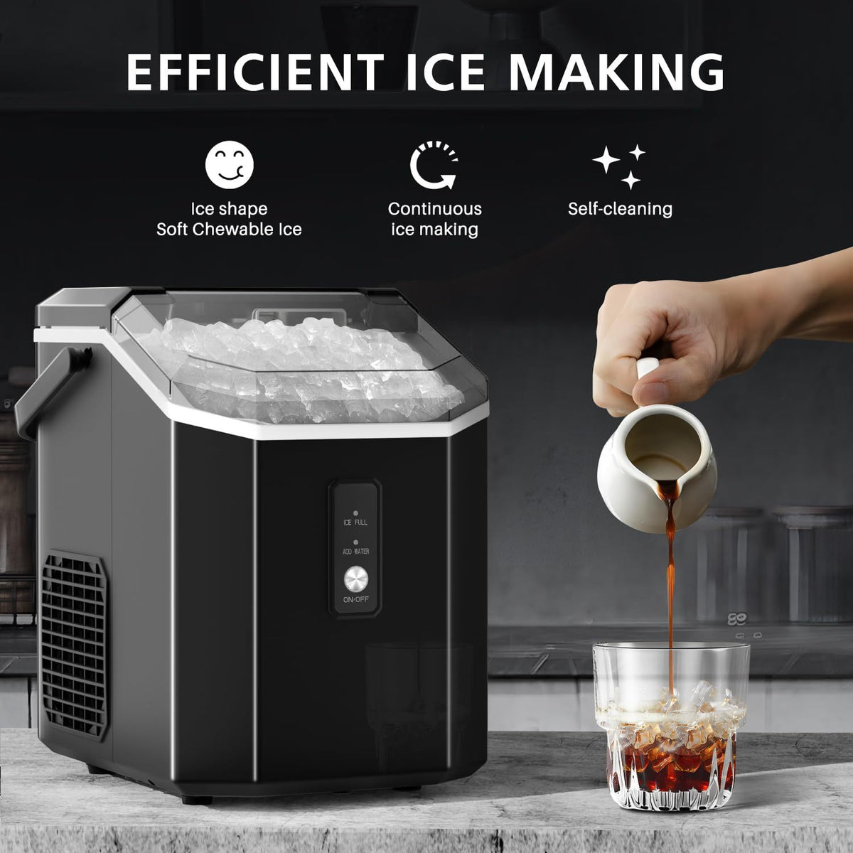 Nugget Bullet Ice Makers Countertop, Crushed Ice Maker With Handle 35 Lbs/ Day 26 Lbs/Day Soft Chewable Ice, Pebble Ice Maker With Self-Cleaning, Ice Scoop & Basket, For Home, Office, Kitchen, For Halloween, Christmas.