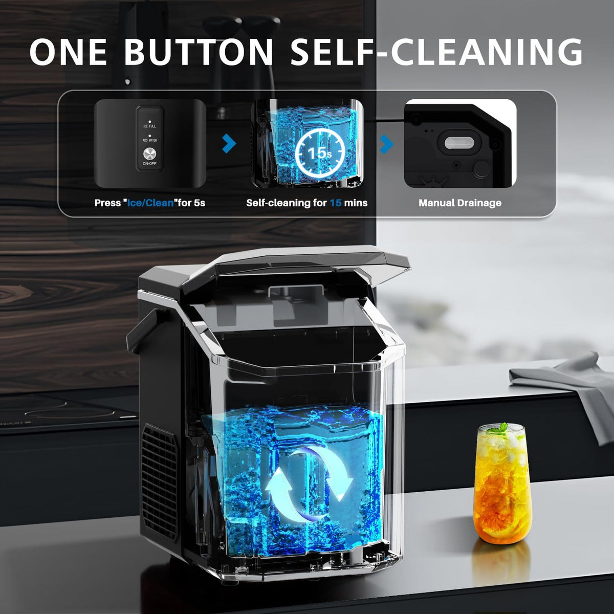 Nugget Bullet Ice Makers Countertop, Crushed Ice Maker With Handle 35 Lbs/ Day 26 Lbs/Day Soft Chewable Ice, Pebble Ice Maker With Self-Cleaning, Ice Scoop & Basket, For Home, Office, Kitchen, For Halloween, Christmas.