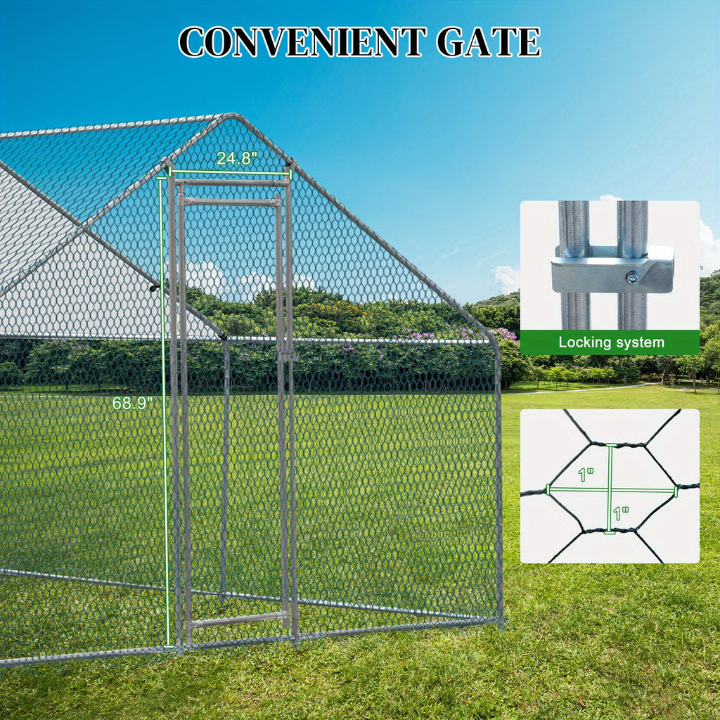 10 X 10ft Large Metal Chicken Coop, Walk-in Poultry Cage Chicken Hen Run House with Waterproof Cover, Rabbits Cats Dogs Farm Pen for Outdoor Backyard Farm Garden