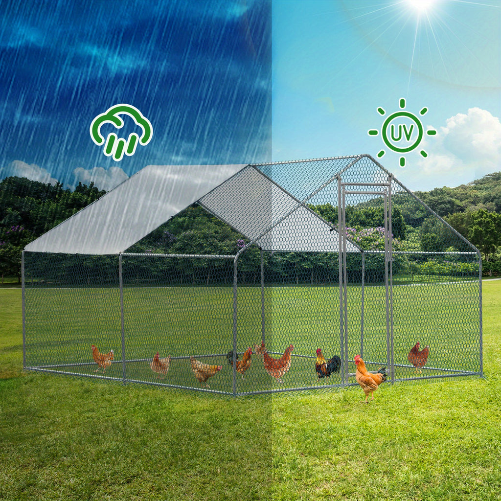 10 X 10ft Large Metal Chicken Coop, Walk-in Poultry Cage Chicken Hen Run House with Waterproof Cover, Rabbits Cats Dogs Farm Pen for Outdoor Backyard Farm Garden