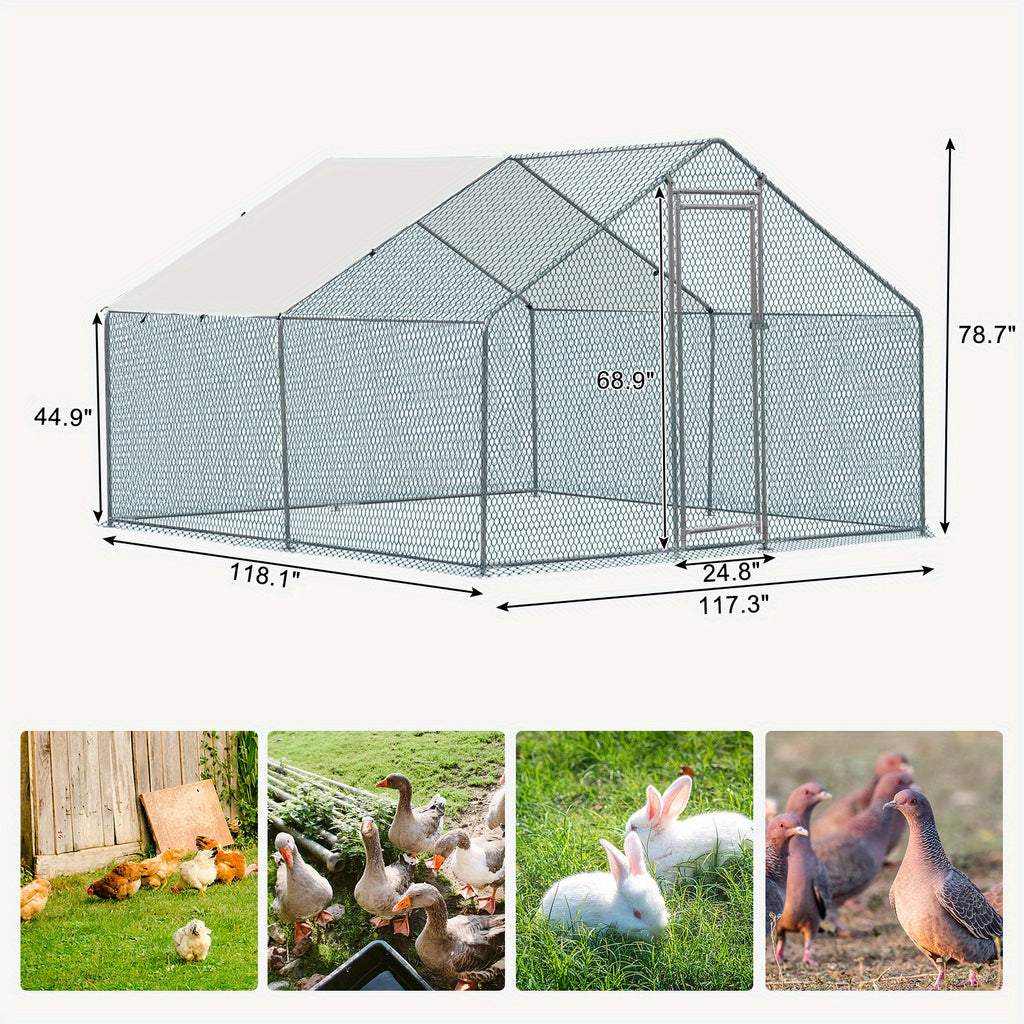 10 X 10ft Large Metal Chicken Coop, Walk-in Poultry Cage Chicken Hen Run House with Waterproof Cover, Rabbits Cats Dogs Farm Pen for Outdoor Backyard Farm Garden