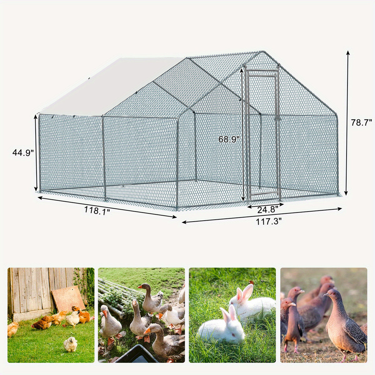 10 X 10ft Large Metal Chicken Coop, Walk-in Poultry Cage Chicken Hen Run House with Waterproof Cover, Rabbits Cats Dogs Farm Pen for Outdoor Backyard Farm Garden