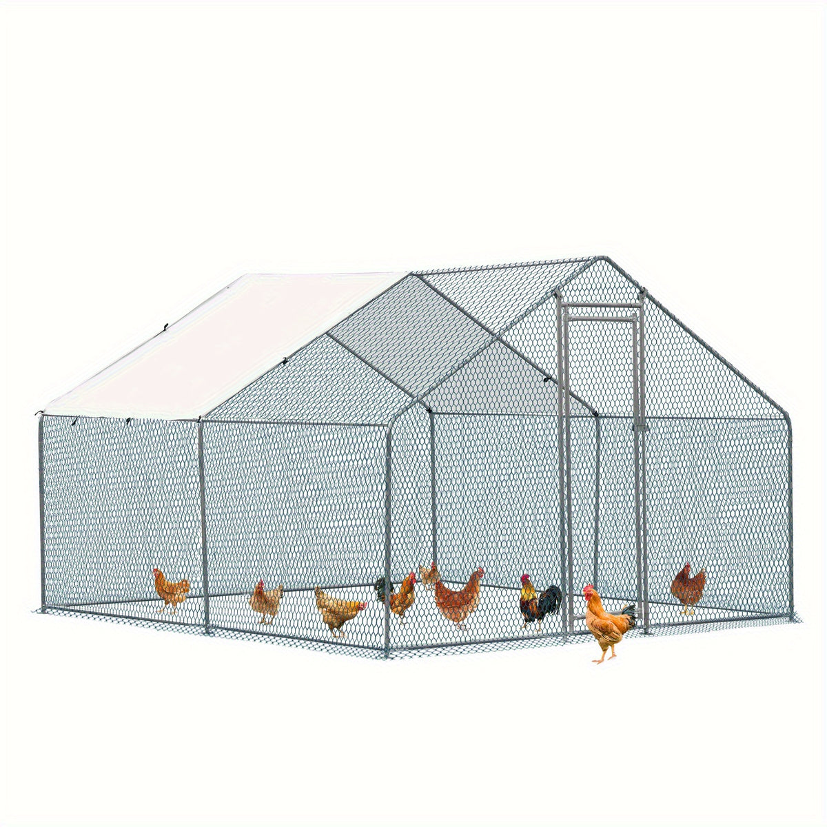 10 X 10ft Large Metal Chicken Coop, Walk-in Poultry Cage Chicken Hen Run House with Waterproof Cover, Rabbits Cats Dogs Farm Pen for Outdoor Backyard Farm Garden