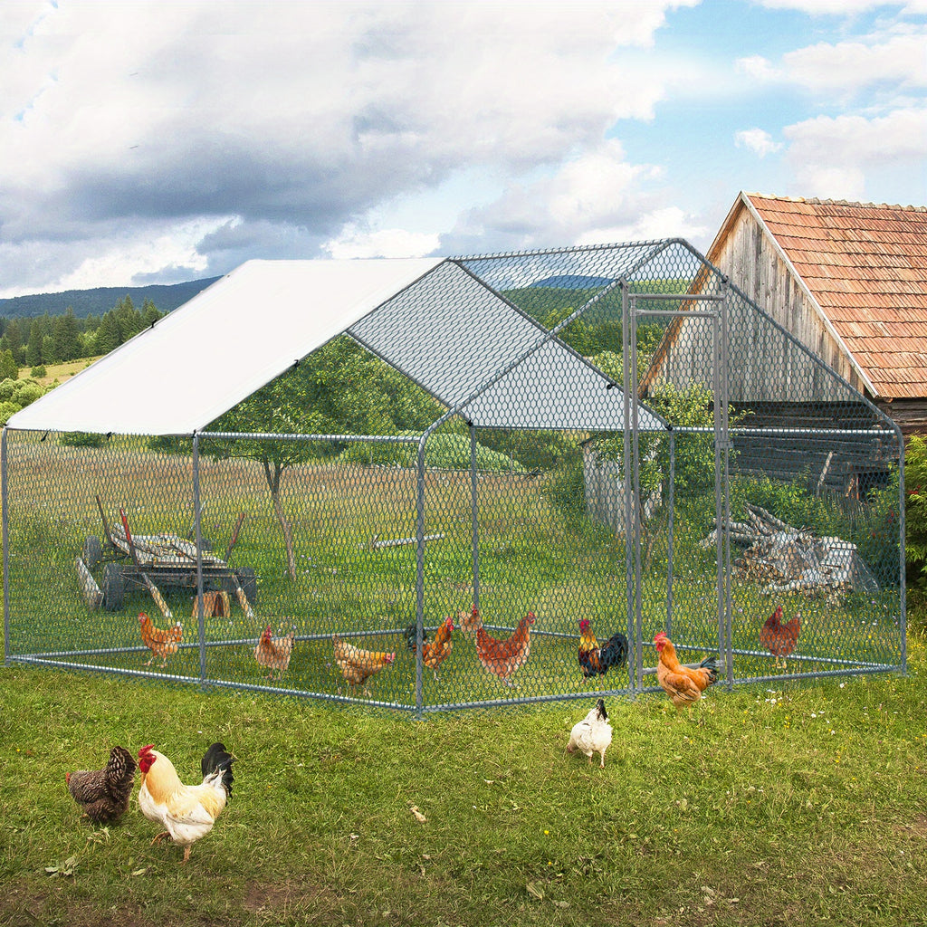 10 X 10ft Large Metal Chicken Coop, Walk-in Poultry Cage Chicken Hen Run House with Waterproof Cover, Rabbits Cats Dogs Farm Pen for Outdoor Backyard Farm Garden