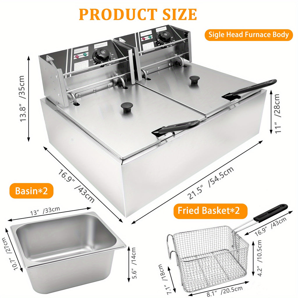 3.17gal Commercial Electric Deep Fryer, Stainless Steel Countertop Electric Fryers with Removable Tank and Lid