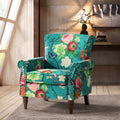 Modern Wingback Accent Chair with Wood Legs & Removable Cushion, Stadium Seats for Sports Fields, Sport Event, Comfy Upholstered Armchair with Nailhead Trim, Floral Pattern Sofa Chair for Bedroom Living Room, Floral