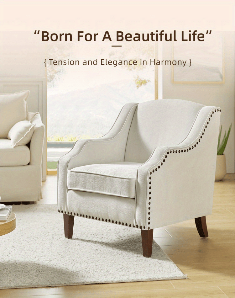 Modern Wingback Accent Chair with Wood Legs & Removable Cushion, Stadium Seats for Sports Fields, Sport Event, Comfy Upholstered Armchair with Nailhead Trim, Floral Pattern Sofa Chair for Bedroom Living Room, Floral