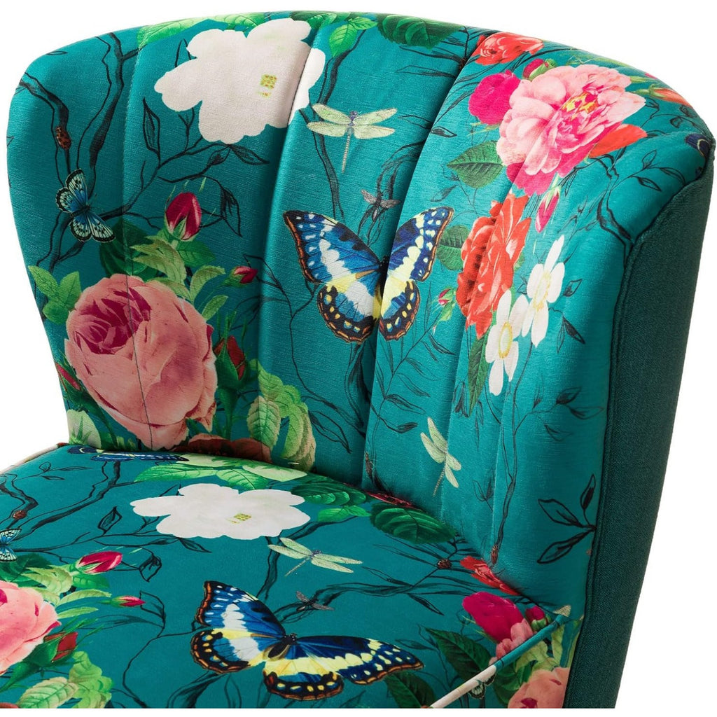 Accent Chair with Golden Metal Legs, Comfy Tufted Wingback Living Room Chair Floral Fabric Small Armless Side Chair, Upholstered Slipper Chair for Bedroom, Stadium Seats for Sports Fields, Sport Event, Reading Room (Flower Print)