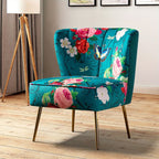 Accent Chair with Golden Metal Legs, Comfy Tufted Wingback Living Room Chair Floral Fabric Small Armless Side Chair, Upholstered Slipper Chair for Bedroom, Stadium Seats for Sports Fields, Sport Event, Reading Room (Flower Print)