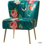Accent Chair with Golden Metal Legs, Comfy Tufted Wingback Living Room Chair Floral Fabric Small Armless Side Chair, Upholstered Slipper Chair for Bedroom, Stadium Seats for Sports Fields, Sport Event, Reading Room (Flower Print)