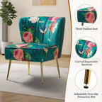 Accent Chair with Golden Metal Legs, Comfy Tufted Wingback Living Room Chair Floral Fabric Small Armless Side Chair, Upholstered Slipper Chair for Bedroom, Stadium Seats for Sports Fields, Sport Event, Reading Room (Flower Print)