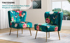 Accent Chair with Golden Metal Legs, Comfy Tufted Wingback Living Room Chair Floral Fabric Small Armless Side Chair, Upholstered Slipper Chair for Bedroom, Stadium Seats for Sports Fields, Sport Event, Reading Room (Flower Print)