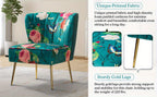 Accent Chair with Golden Metal Legs, Comfy Tufted Wingback Living Room Chair Floral Fabric Small Armless Side Chair, Upholstered Slipper Chair for Bedroom, Stadium Seats for Sports Fields, Sport Event, Reading Room (Flower Print)