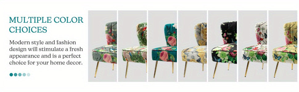 Accent Chair with Golden Metal Legs, Comfy Tufted Wingback Living Room Chair Floral Fabric Small Armless Side Chair, Upholstered Slipper Chair for Bedroom, Stadium Seats for Sports Fields, Sport Event, Reading Room (Flower Print)