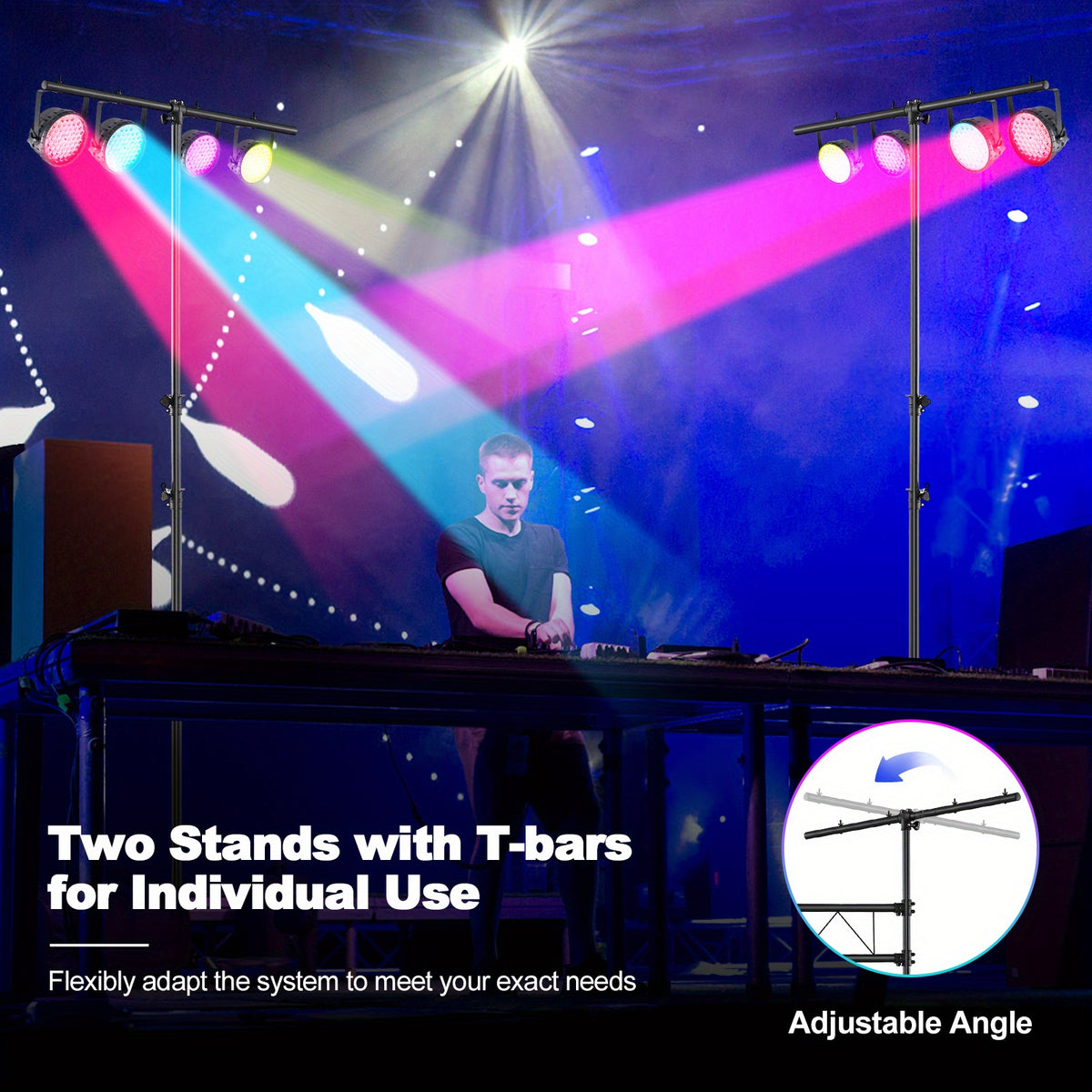 GOPLUS 15 FT Lighting Truss System, Heavy Duty Metal Lighting Stand with Adjustable Height, Retractable T Bar, Non-slip Pads, Triangle Foot, Locking Pins, Extension for Portable Audio Stage