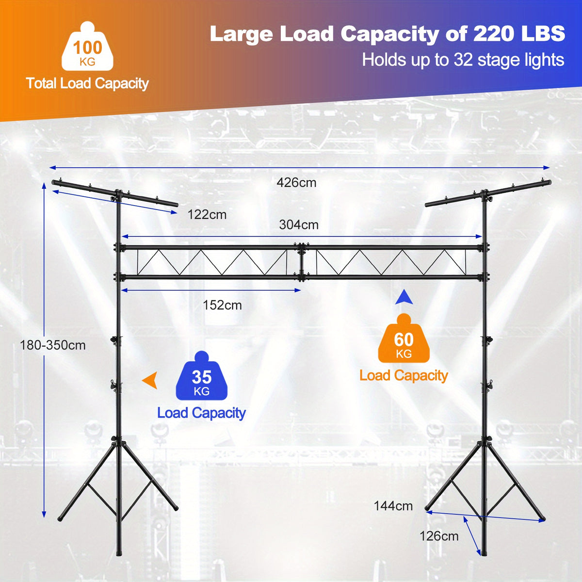 GOPLUS 15 FT Lighting Truss System, Heavy Duty Metal Lighting Stand with Adjustable Height, Retractable T Bar, Non-slip Pads, Triangle Foot, Locking Pins, Extension for Portable Audio Stage