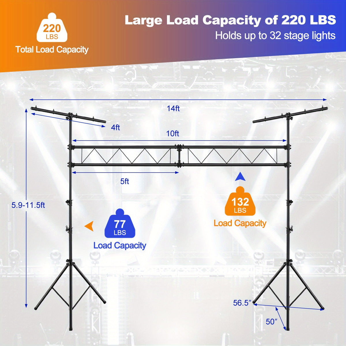GOPLUS 15 FT Lighting Truss System, Heavy Duty Metal Lighting Stand with Adjustable Height, Retractable T Bar, Non-slip Pads, Triangle Foot, Locking Pins, Extension for Portable Audio Stage